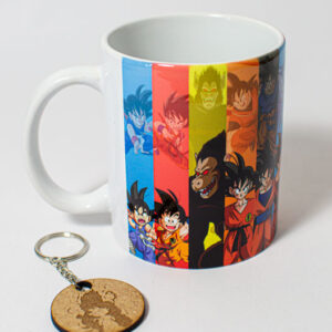 Taza de cerámica Dragon Ball Goku transformaciones con llavero de regalo